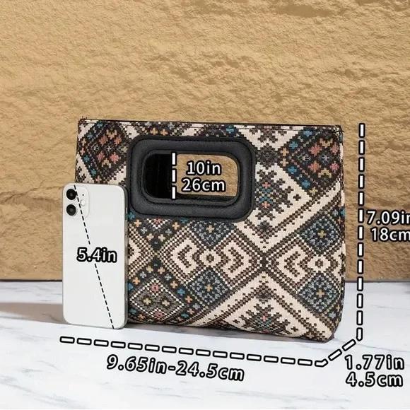 Geometric Pattern Clutch with Handle - Picture 2 of 3